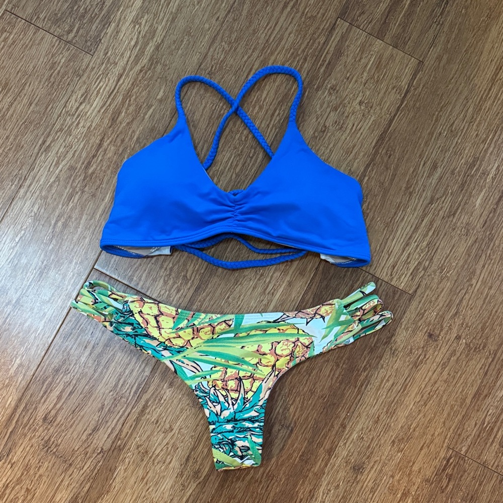 Midori Blue Bikini Top with Tropical Pineapple Print Bottom